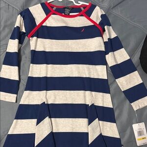 Nautica Kids Blue and Gray Striped Dress